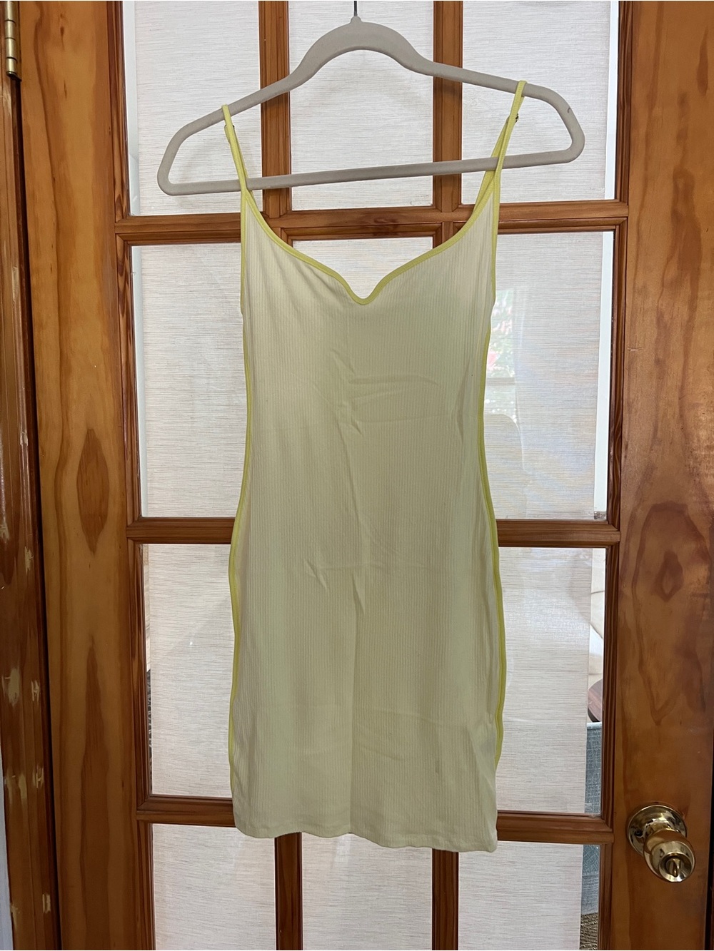 Yellow-Trim Ribbed Slip Dress